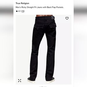 True Religion Ricky Straight Fit Jeans with Back Flap Pockets Black Tag